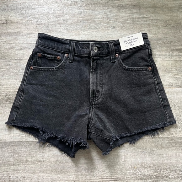 Abercrombie Women High Rise 90s Cutoff Denim Jean Short Washed Black Size 25 - Picture 15 of 16